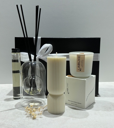 Zestaw duży nr 1: elegancki dyfuzor, świeca zapachowa i świeca dekoracyjna