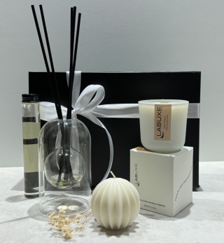 Zestaw średni nr 3: elegancki dyfuzor, świeca zapachowa i świeca dekoracyjna